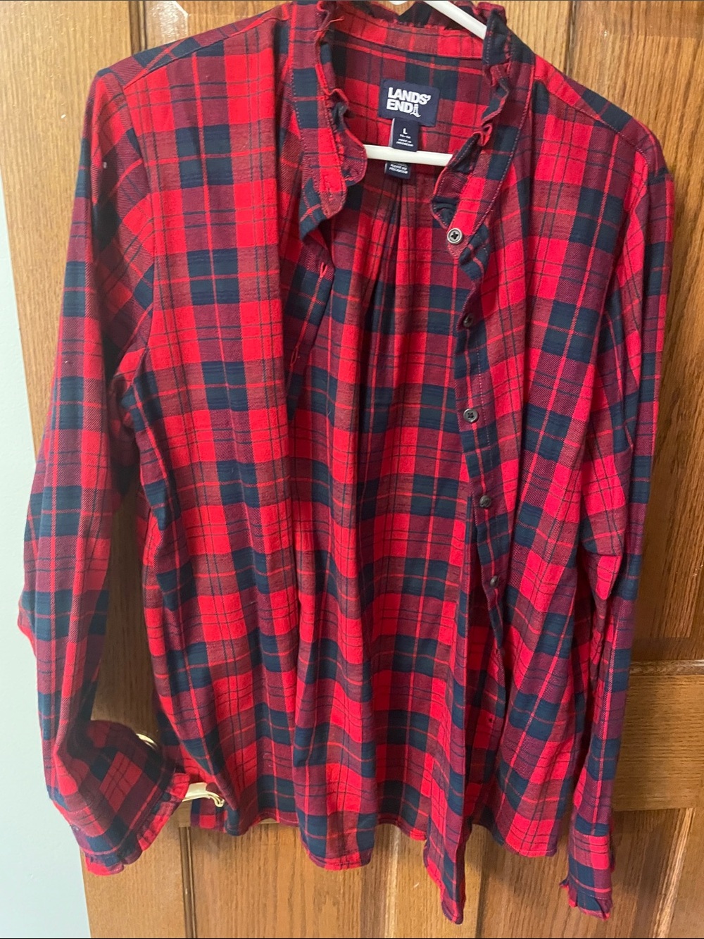 Lands' End Women’s Red & Black Plaid Button-Up Shirt
